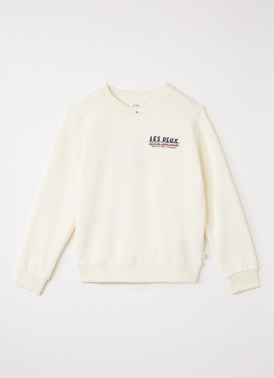 Les Deux Sweater met logo- en backprint - voorkant gebroken wit