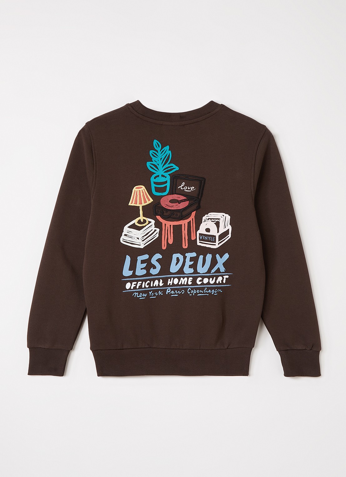 Les Deux Sweater met logo- en backprint - voorkant 2 donkerbruin