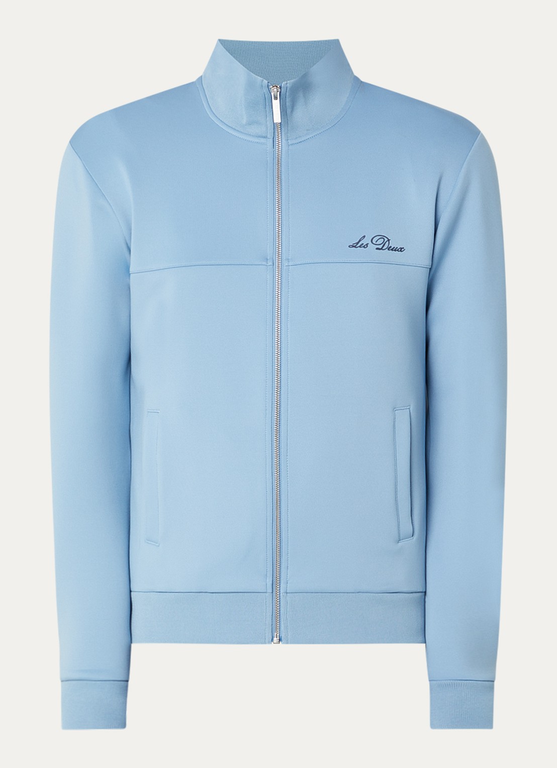 Les Deux Sweatvest met logo en steekzakken - voorkant 2 blauwgrijs