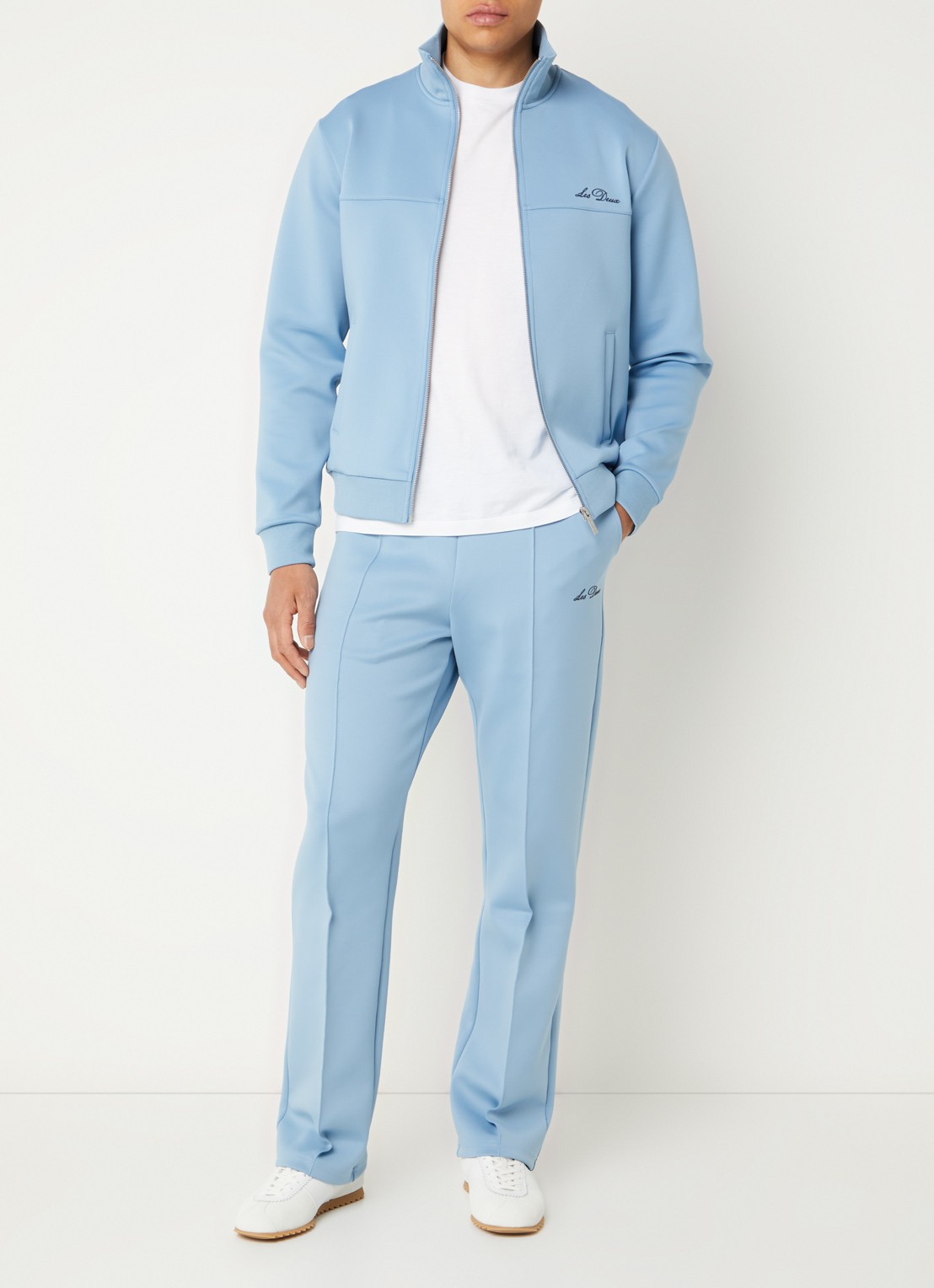 Les Deux Sweatvest met logo en steekzakken - voorkant 3 blauwgrijs