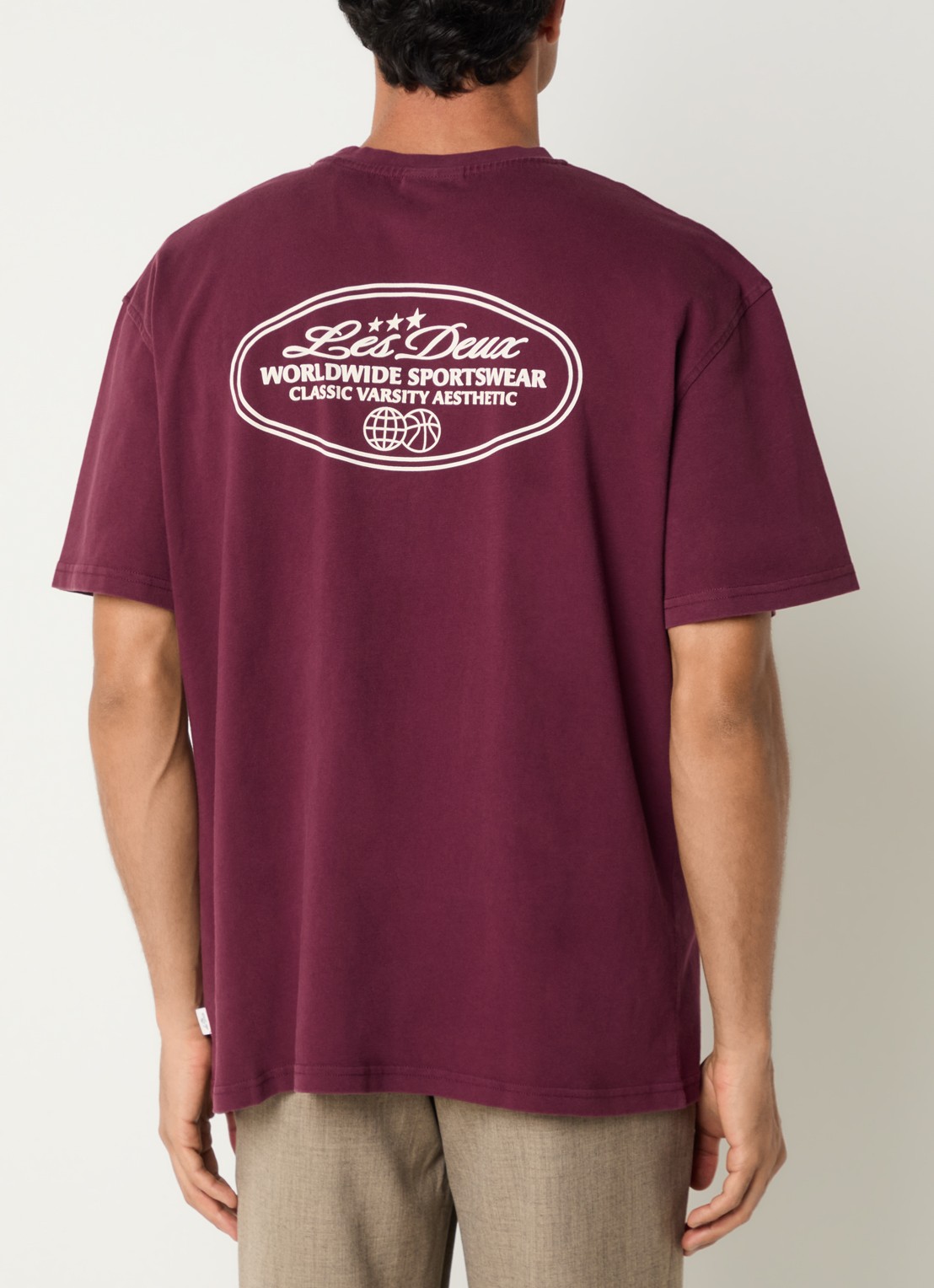 Les Deux T-shirt met front- en backprint - detail 3 bordeauxrood