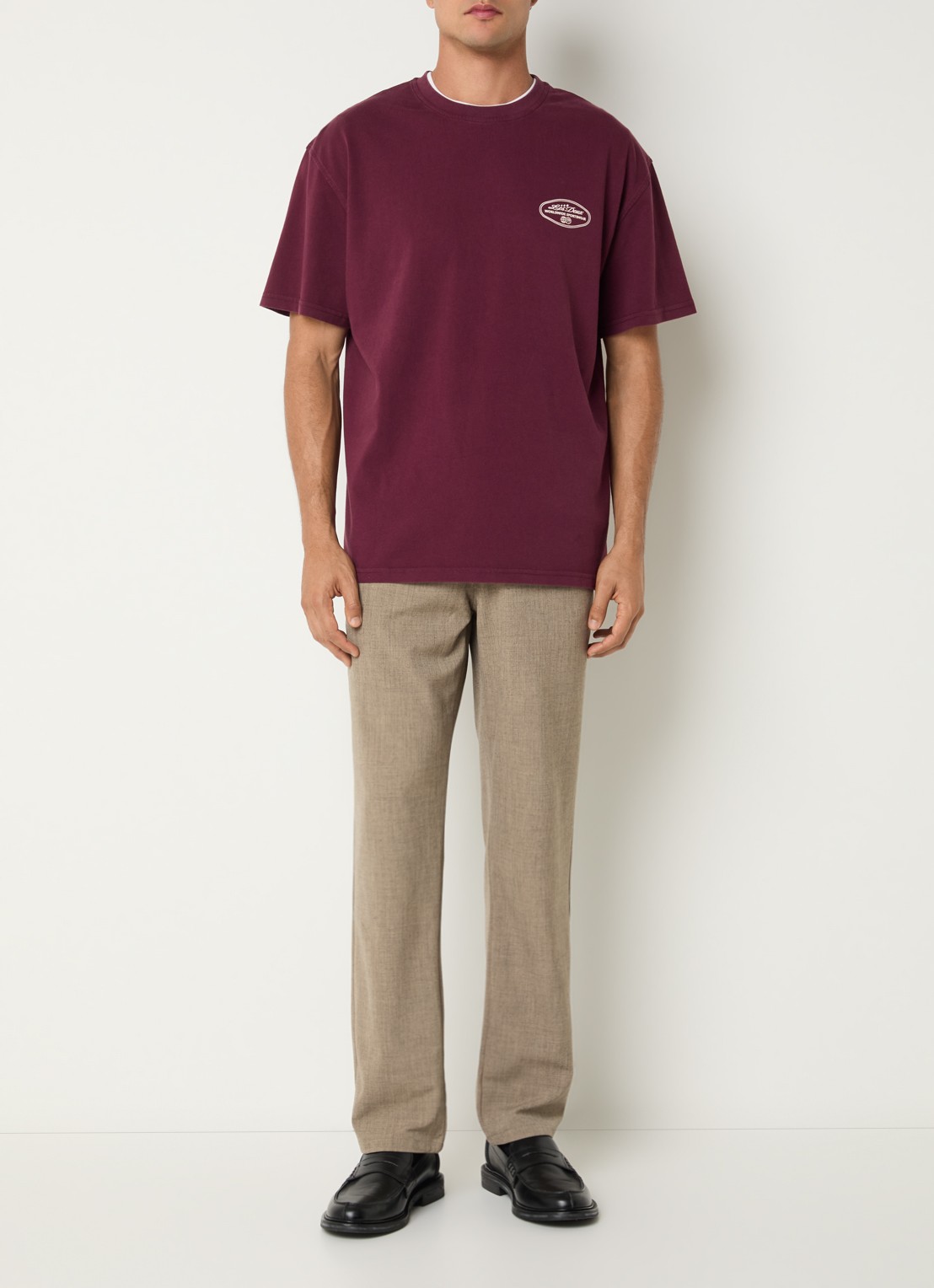 Les Deux T-shirt met front- en backprint - voorkant 2 bordeauxrood