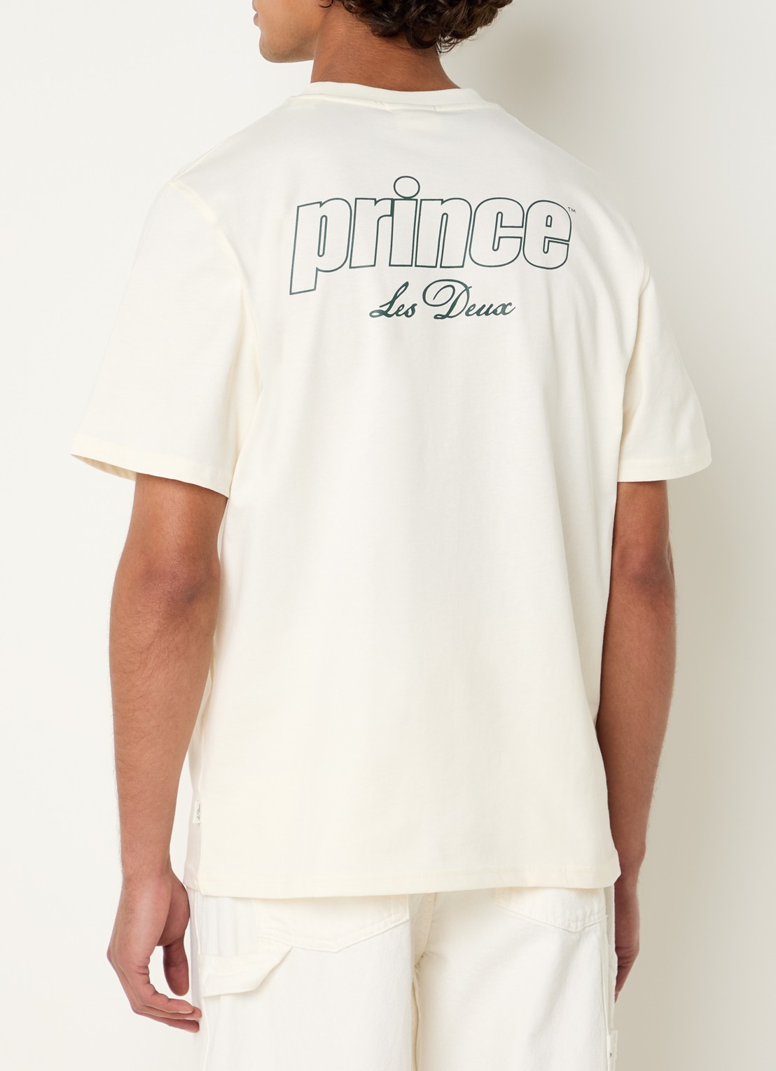 Les Deux T-shirt met logo- en backprint - detail gebroken wit