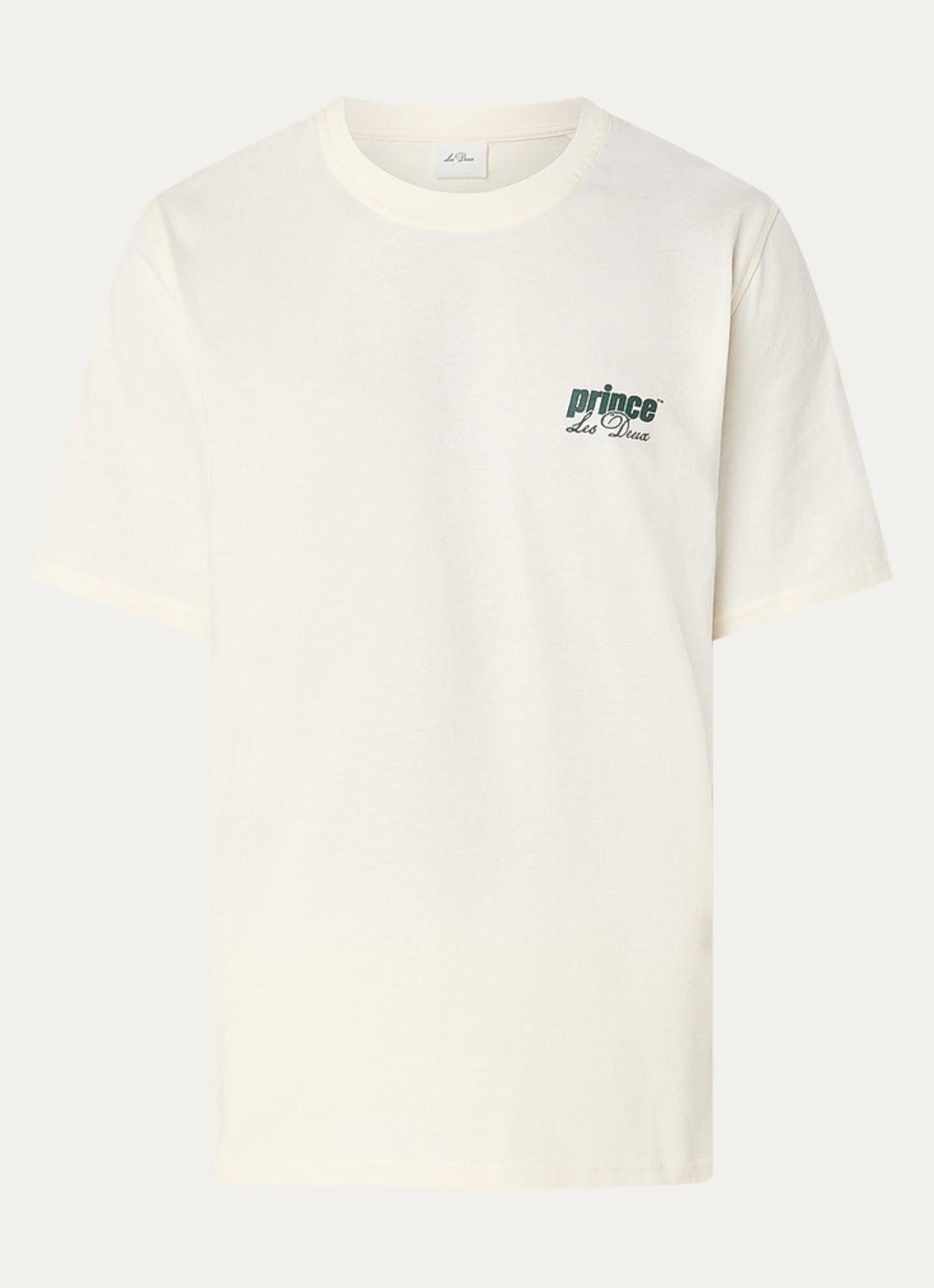 Les Deux T-shirt met logo- en backprint - voorkant 2 gebroken wit
