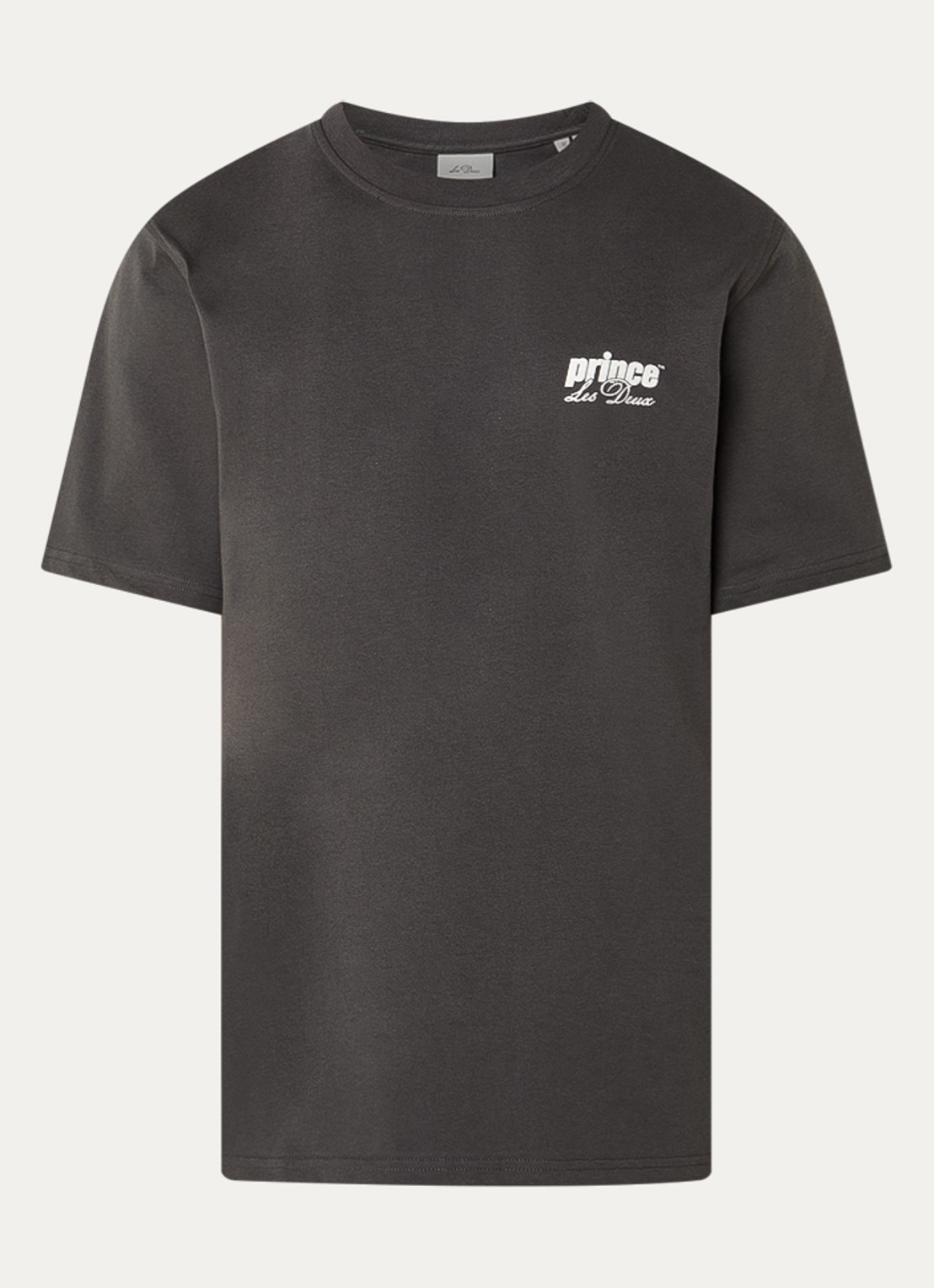 Les Deux T-shirt met logo- en backprint - voorkant antraciet