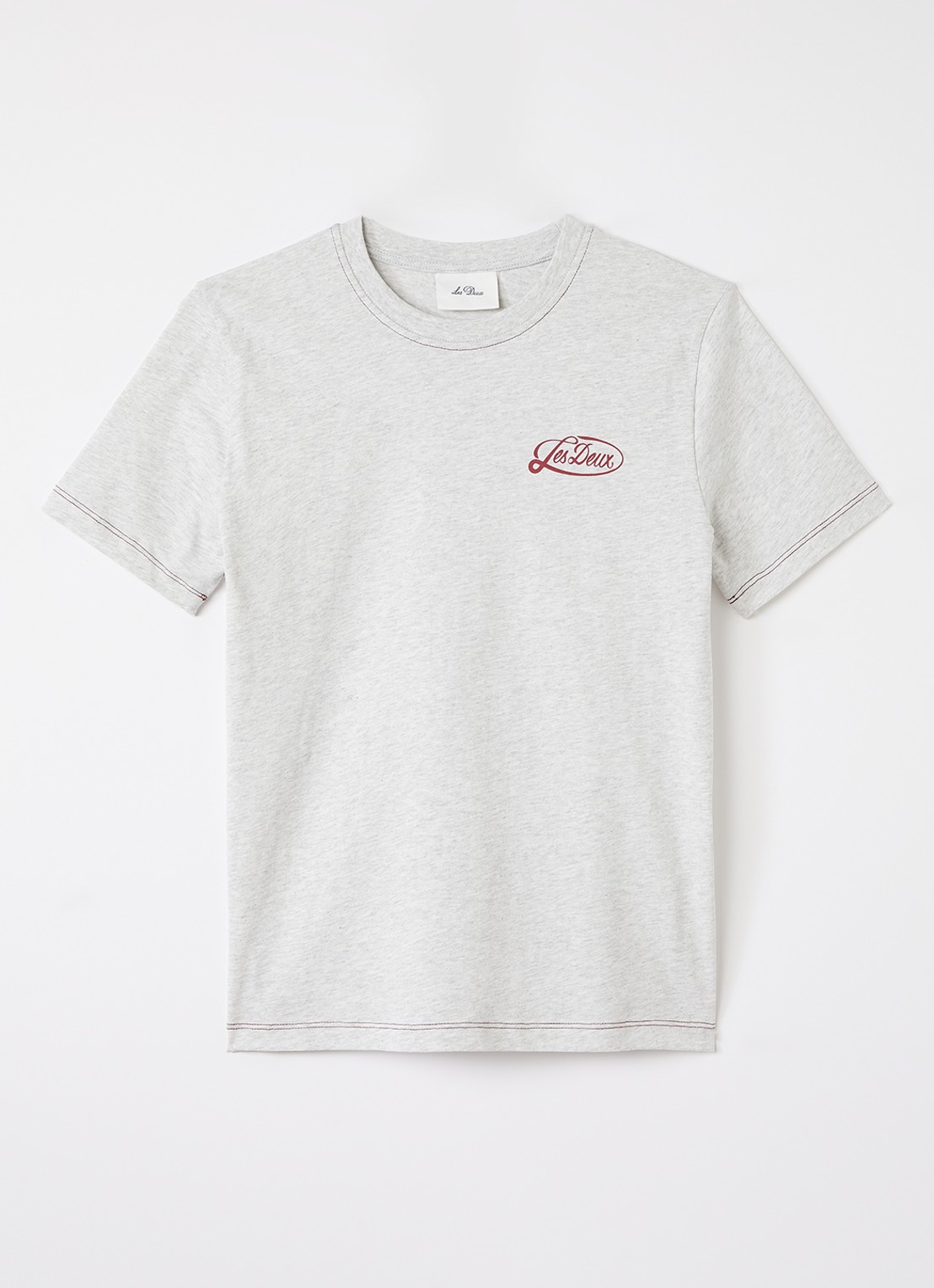 Les Deux T-shirt met logo- en backprint - voorkant grijsmele