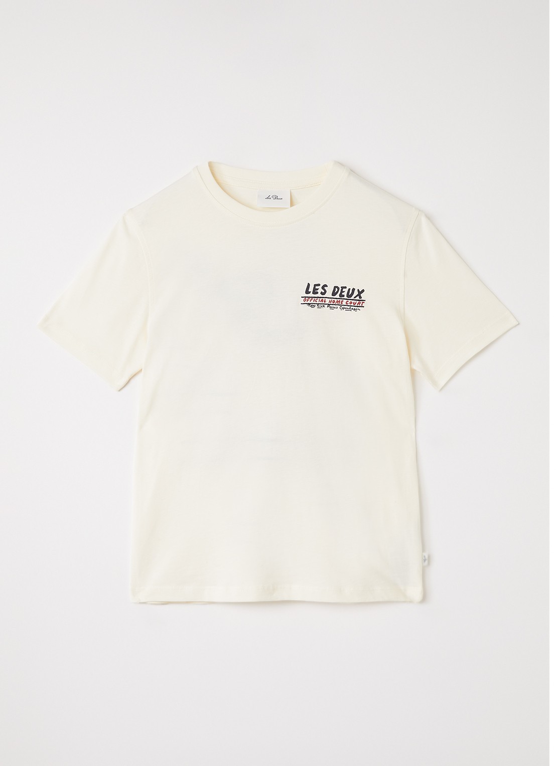 Les Deux T-shirt met logo- en backprint - voorkant gebroken wit