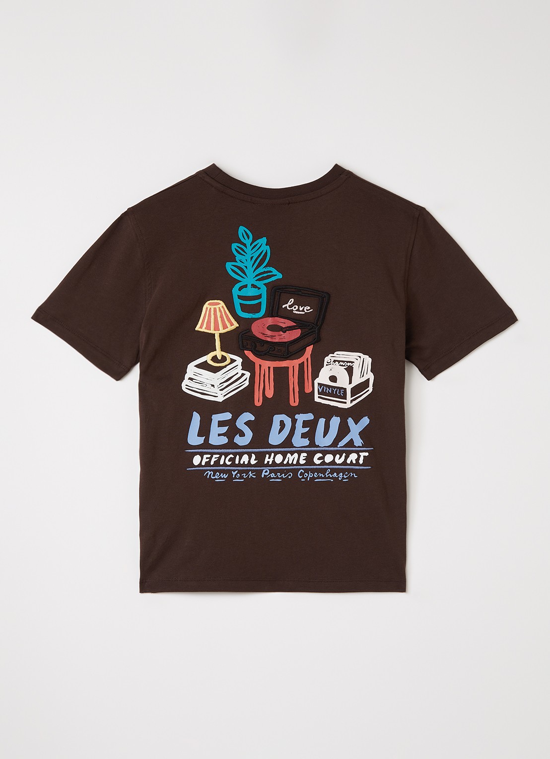 Les Deux T-shirt met logo- en backprint - voorkant 2 bruin