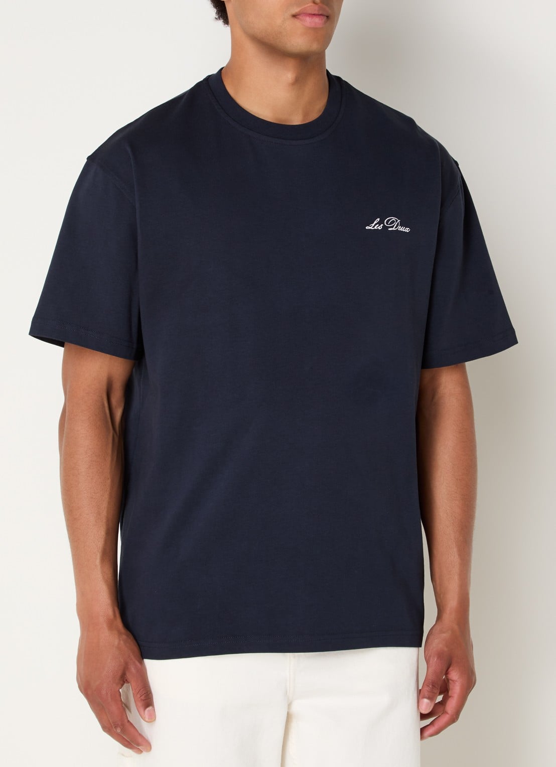 Les Deux T-shirt met logoborduring - detail 4 donkerblauw