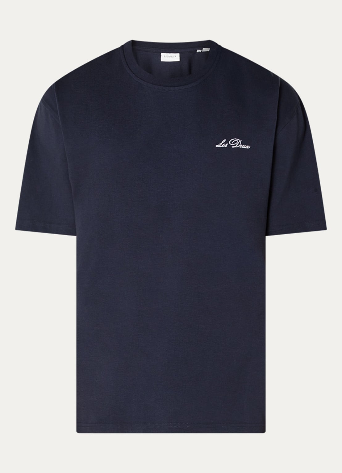 Les Deux T-shirt met logoborduring - voorkant donkerblauw