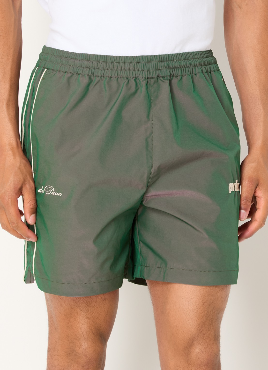 Les Deux Wide fit korte broek met logo - detail donkergroen