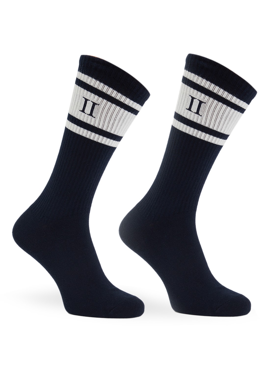 Les Deux William sportsokken met logo in 2-pack - voorkant donkerblauw