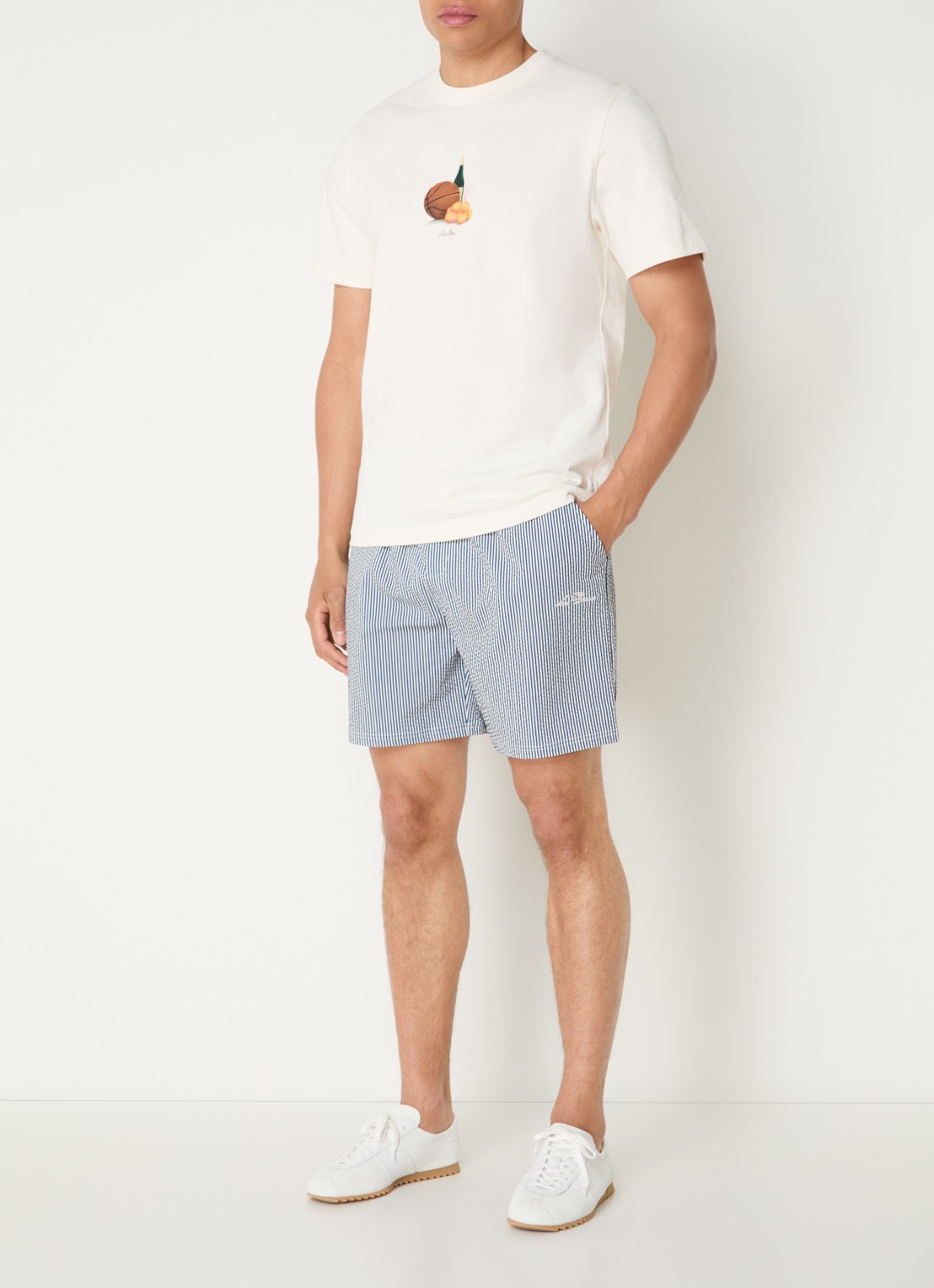 Les Deux zwemshorts met streepprint en steekzakken - voorkant 4 donkerblauw