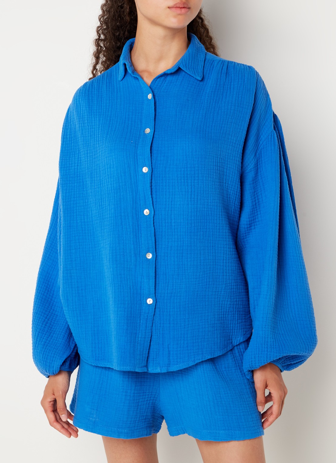 Les Jumelles Abigail blouse met structuur - detail 3 royalblauw
