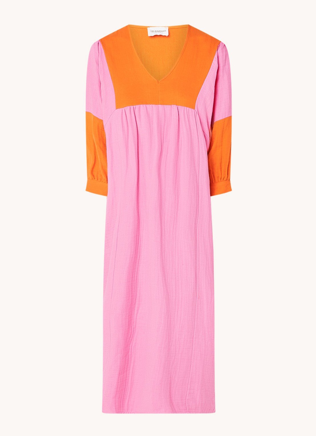 Les Jumelles Imani midi strandjurk met V-hals - voorkant 2 roze