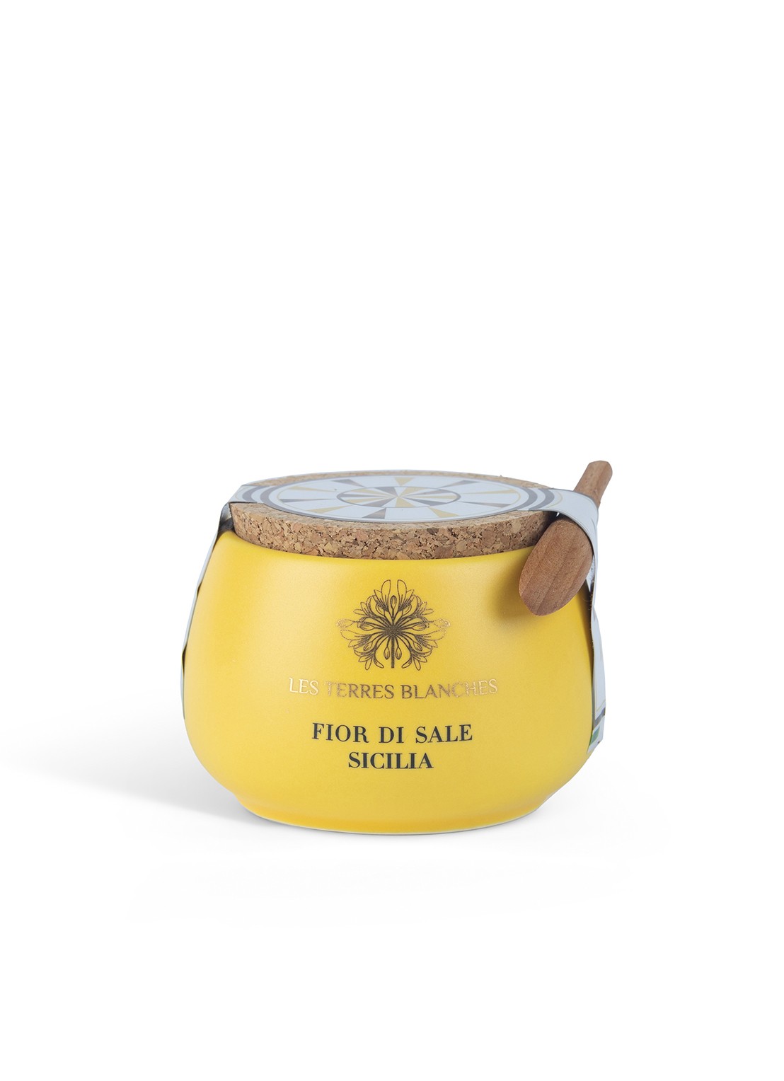 Les Terres Blanches Fior di Sale Sicilië zeezoutvlokken met lepel 100 gram - voorkant undefined