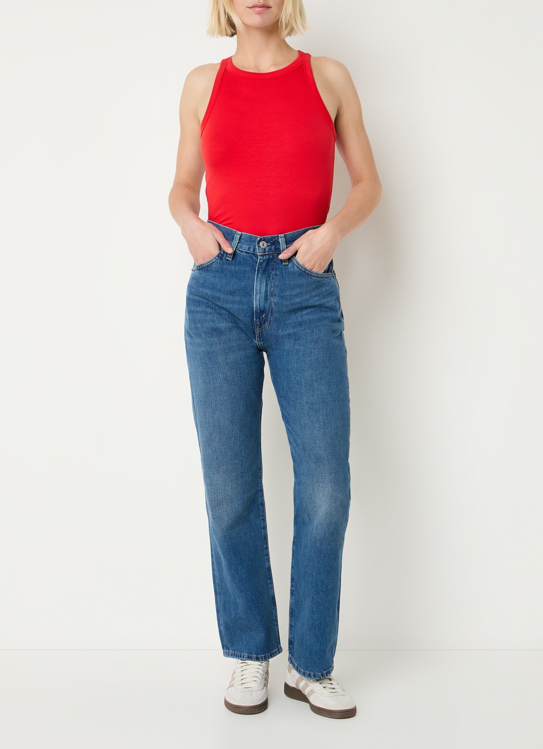 Levi's 1950S 701 high waist straight leg jeans met medium wassing - voorkant 5 indigo