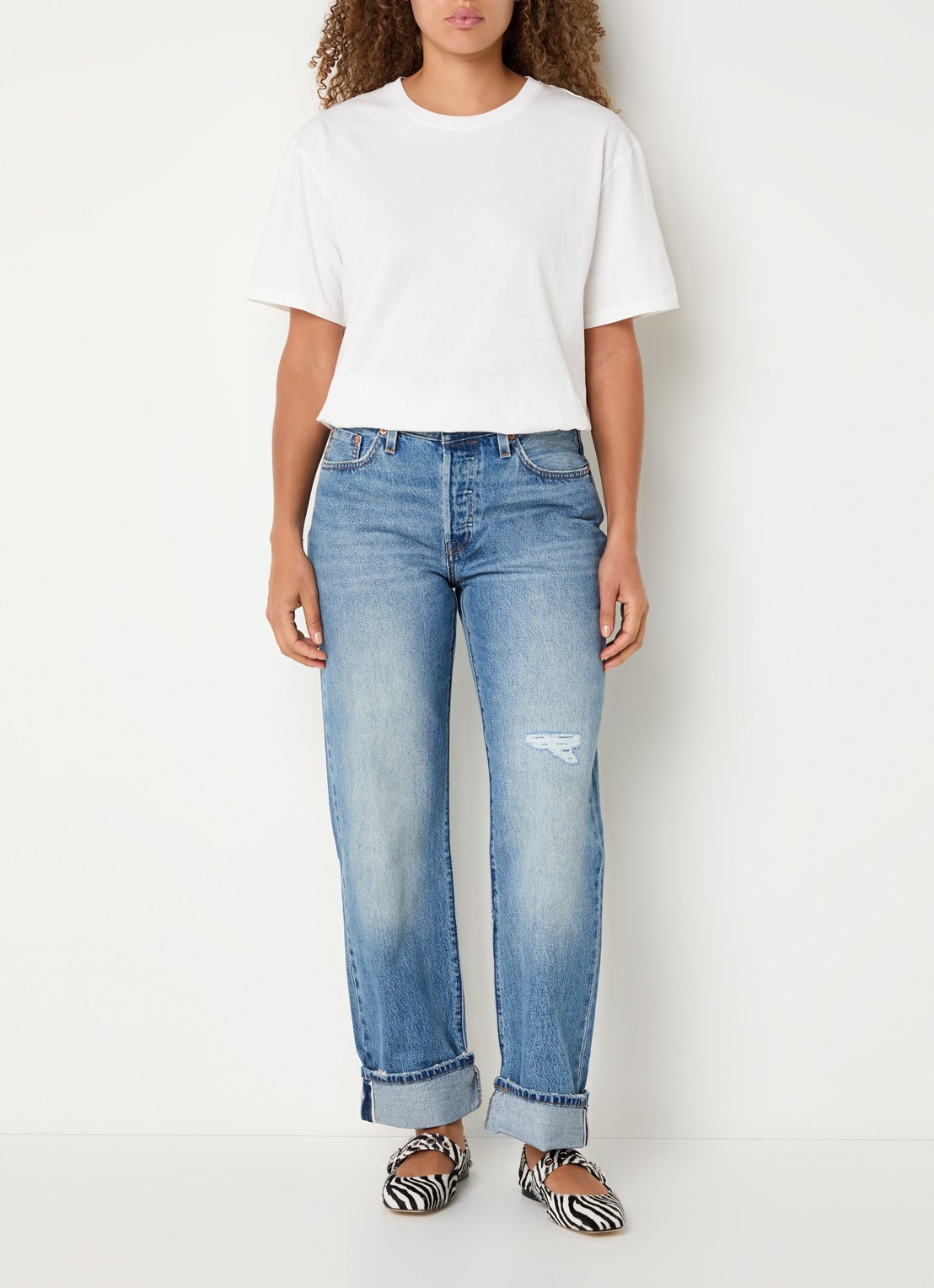 Levi's 501 90's high waist straight fit jeans met medium wassing - voorkant 5 indigo