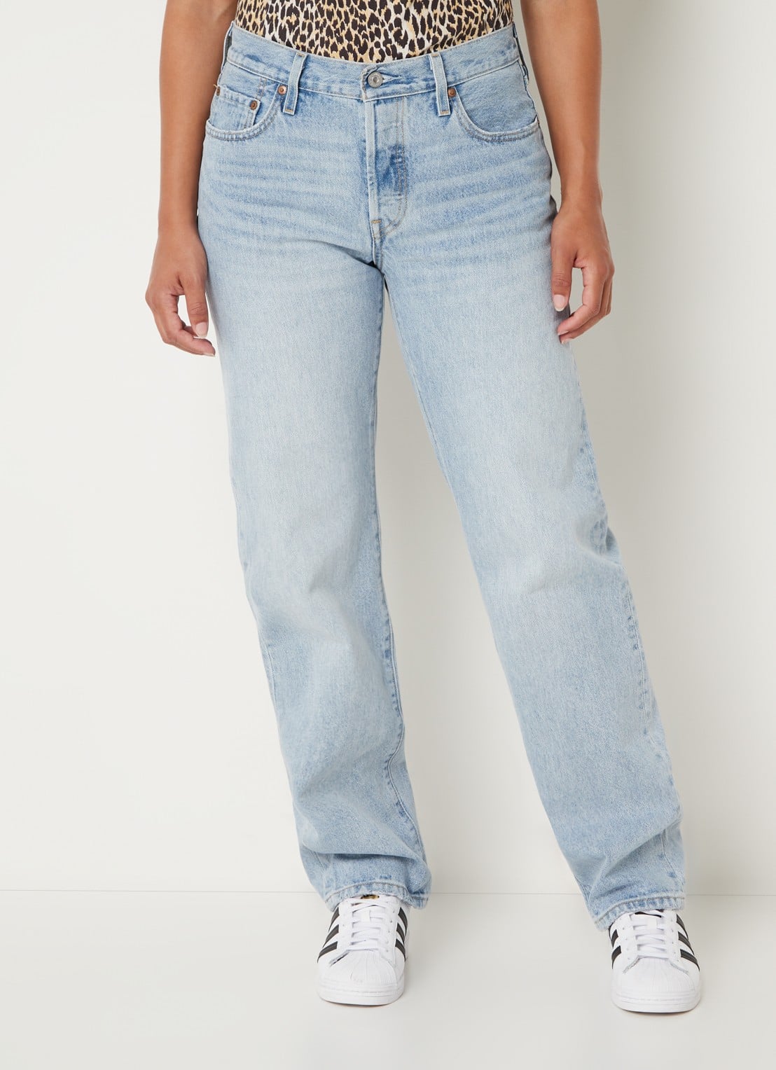 Levi's 501 90's high waist straight leg jeans met lichte wassing - detail 3 indigo