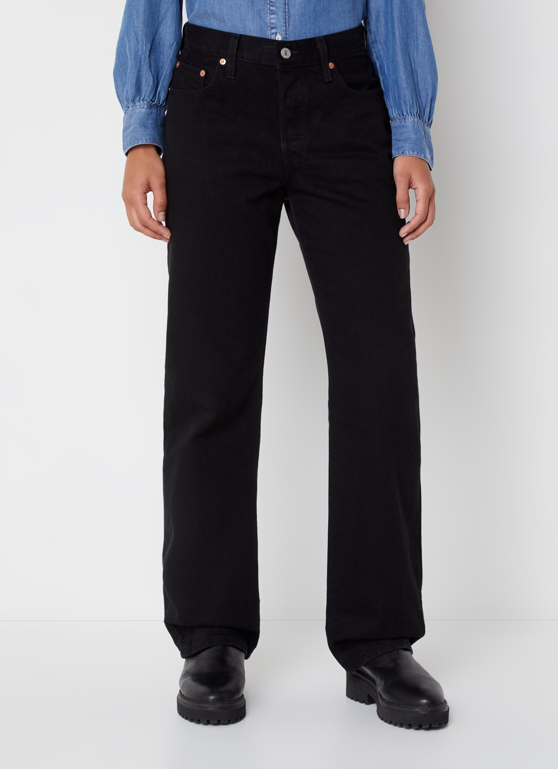 Levi's 501 90's Mid waist straight leg jeans met gekleurde wassing - detail 4 zwart