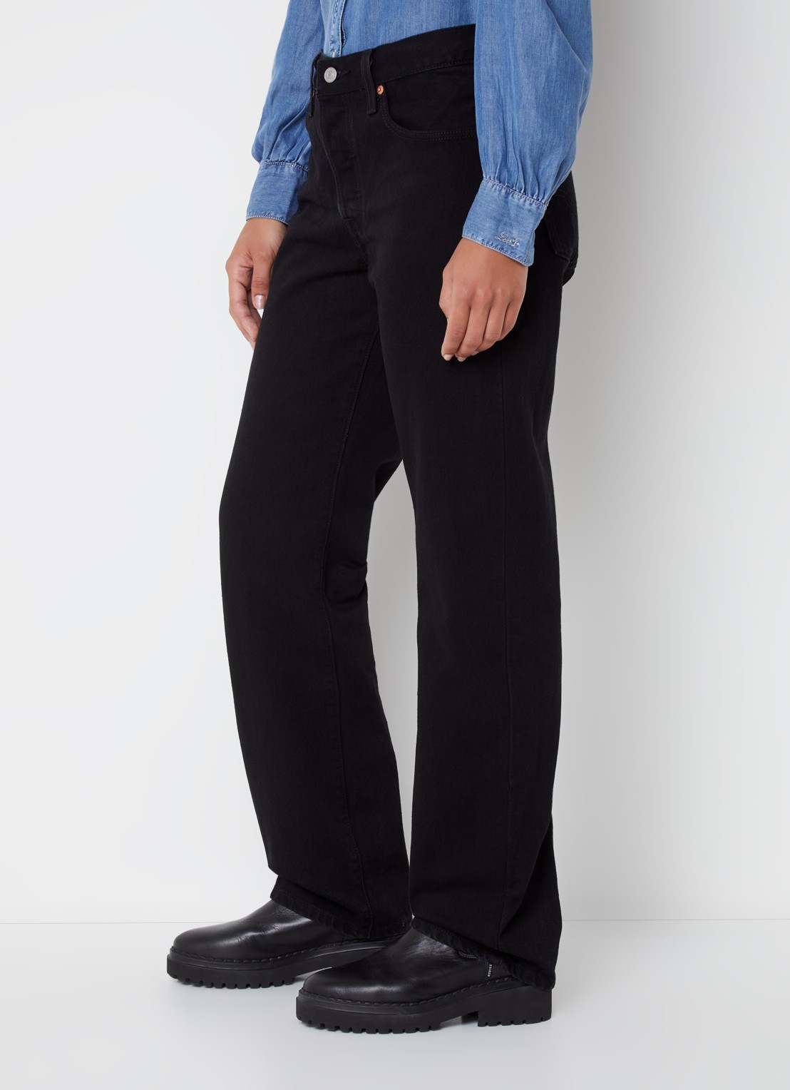 Levi's 501 90's Mid waist straight leg jeans met gekleurde wassing - detail 5 zwart