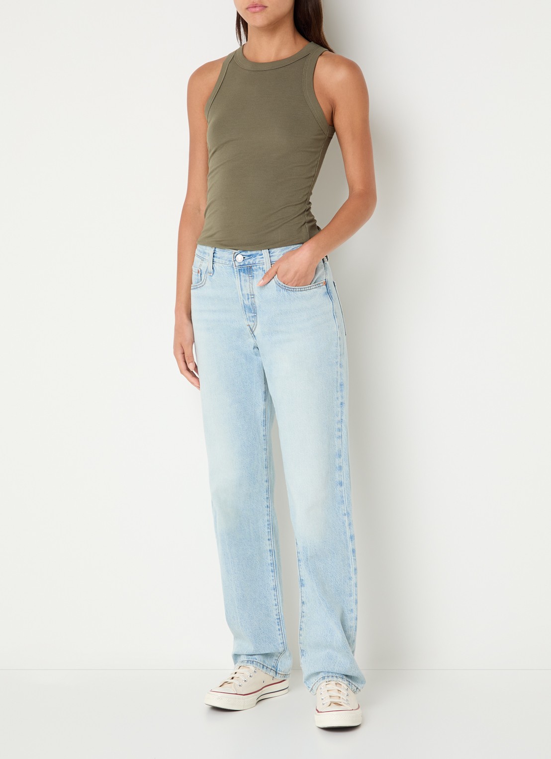 Levi's 501 90s mid waist straight leg jeans met lichte wassing - voorkant 5 indigo