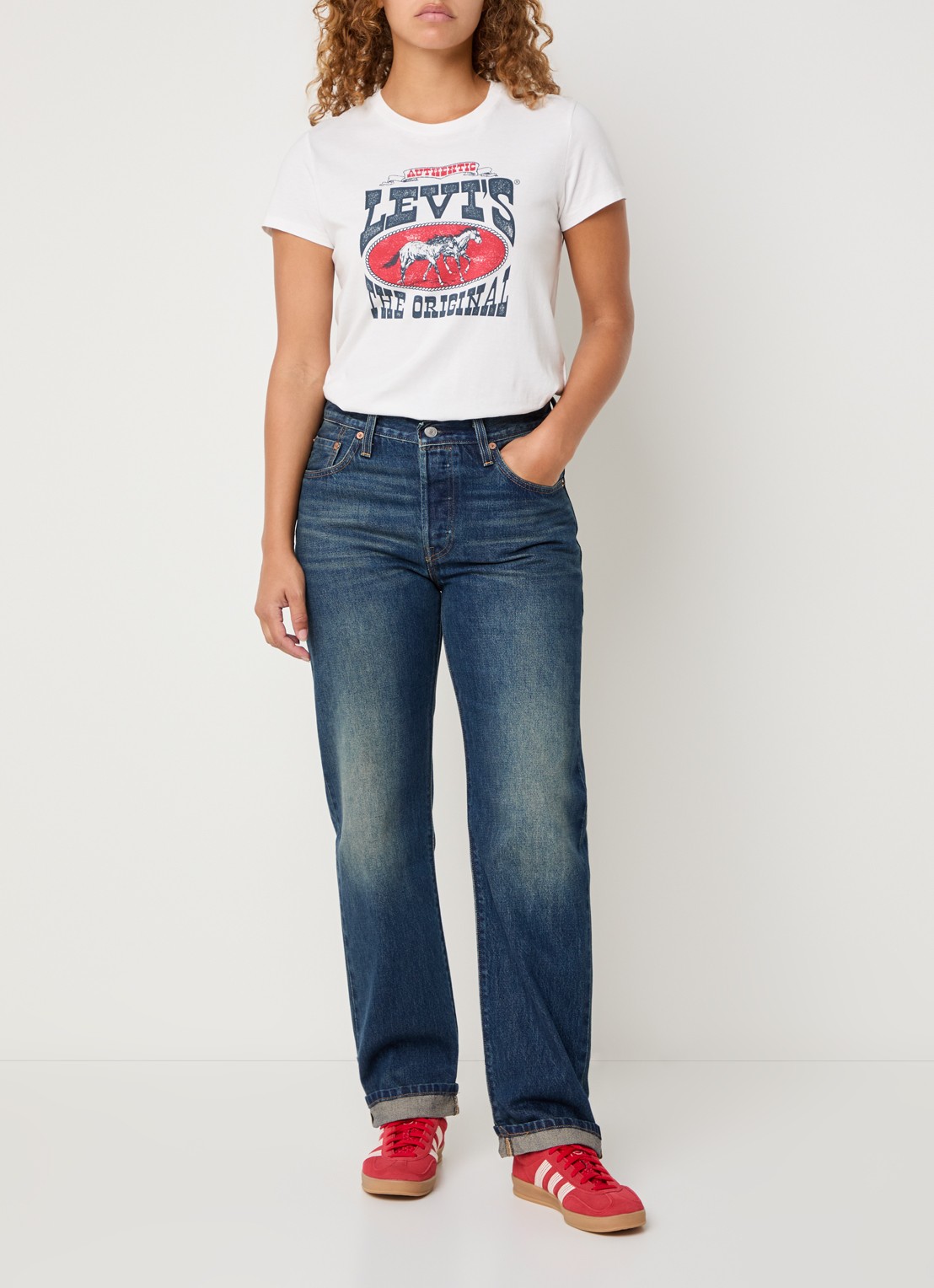 Levi's 501 '90s mid waist straight leg jeans met medium wassing - voorkant 5 indigo