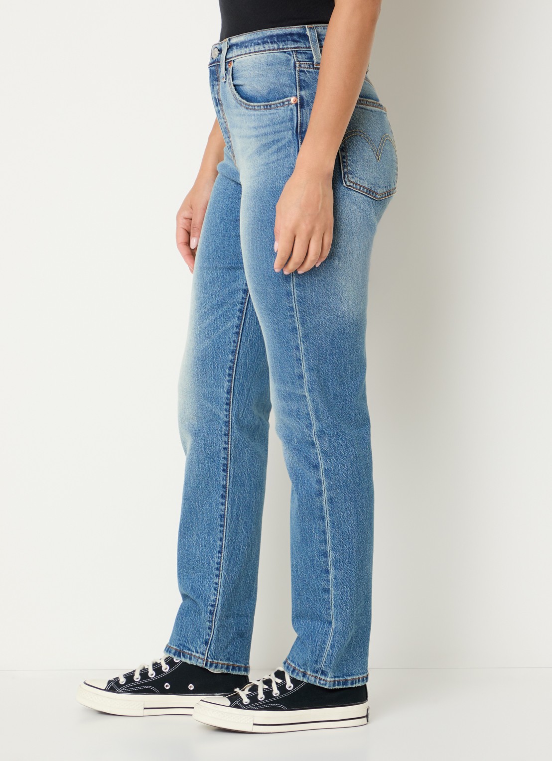 Levi's 501 Crop high waist slim fit jeans met lichte wassing - detail 2 indigo
