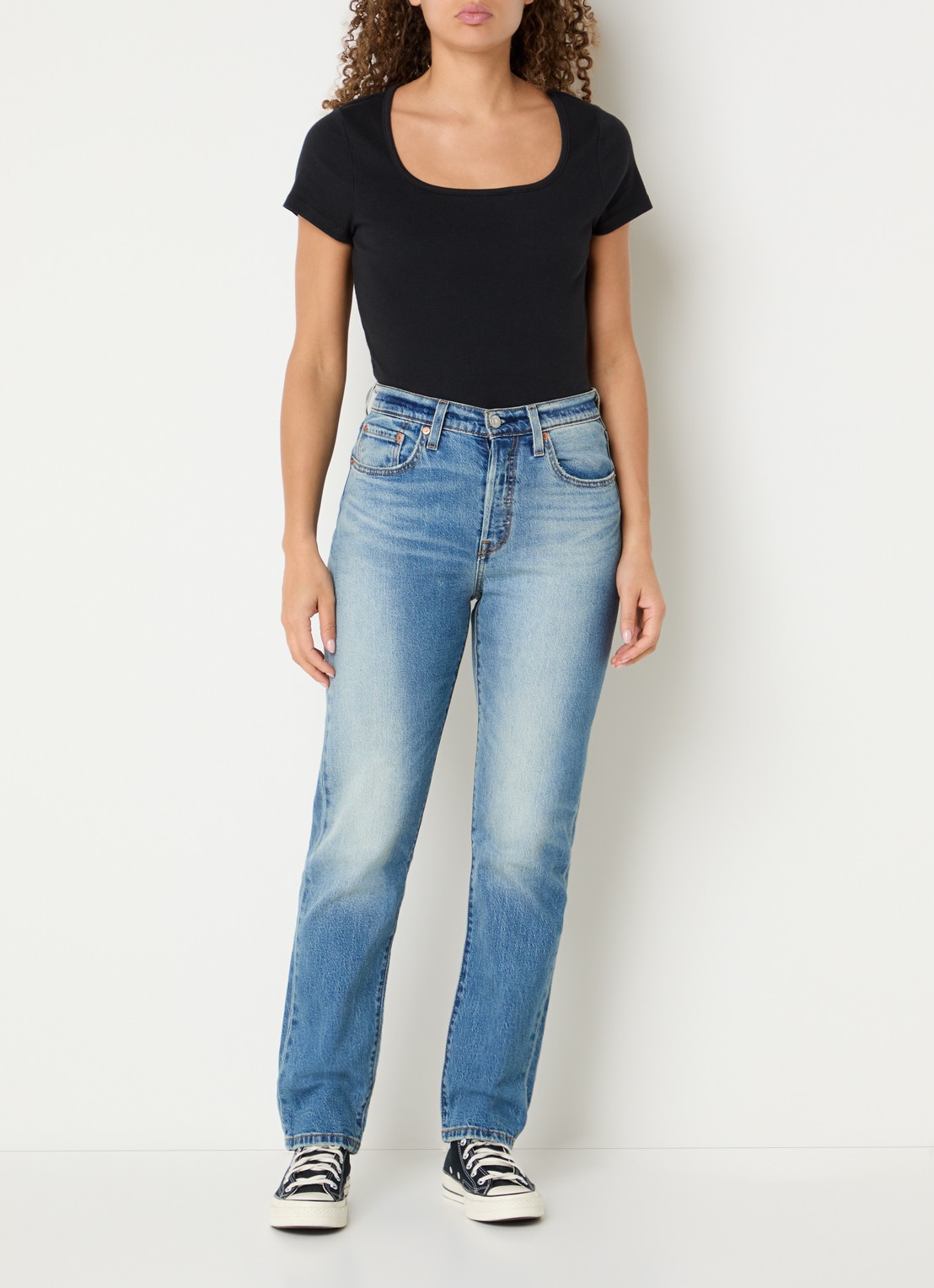 Levi's 501 Crop high waist slim fit jeans met lichte wassing - voorkant 5 indigo