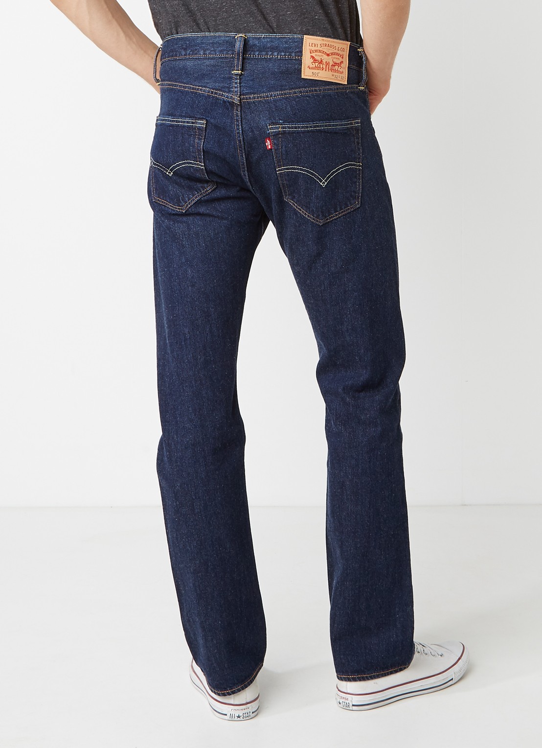 Levi's 501 high rise straight leg jeans in donkere wassing - achterkant 5 indigo