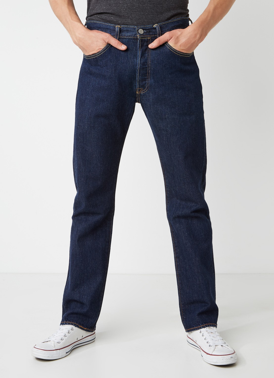Levi's 501 high rise straight leg jeans in donkere wassing - detail 4 indigo