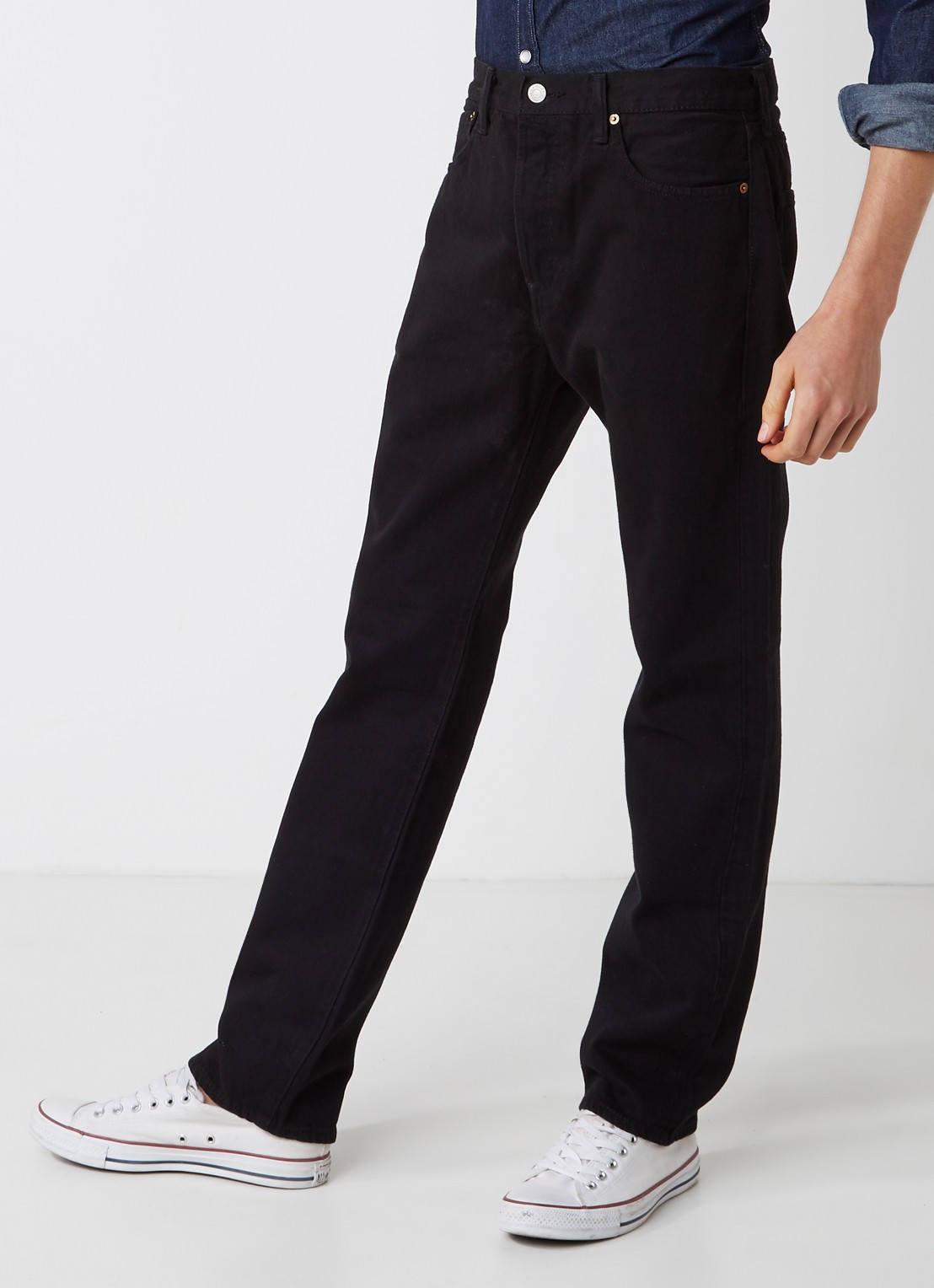 Levi's 501 high rise straight leg jeans met knoopsluiting - detail 4 zwart