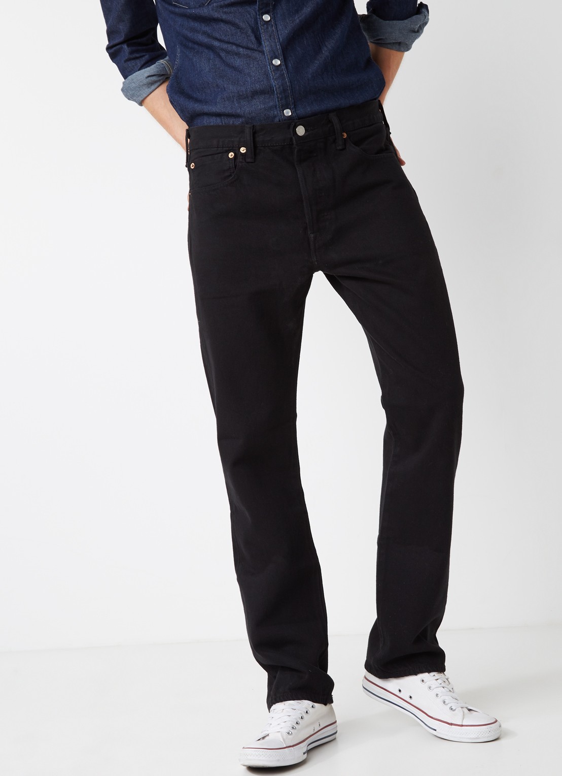 Levi's 501 high rise straight leg jeans met knoopsluiting - detail 5 zwart
