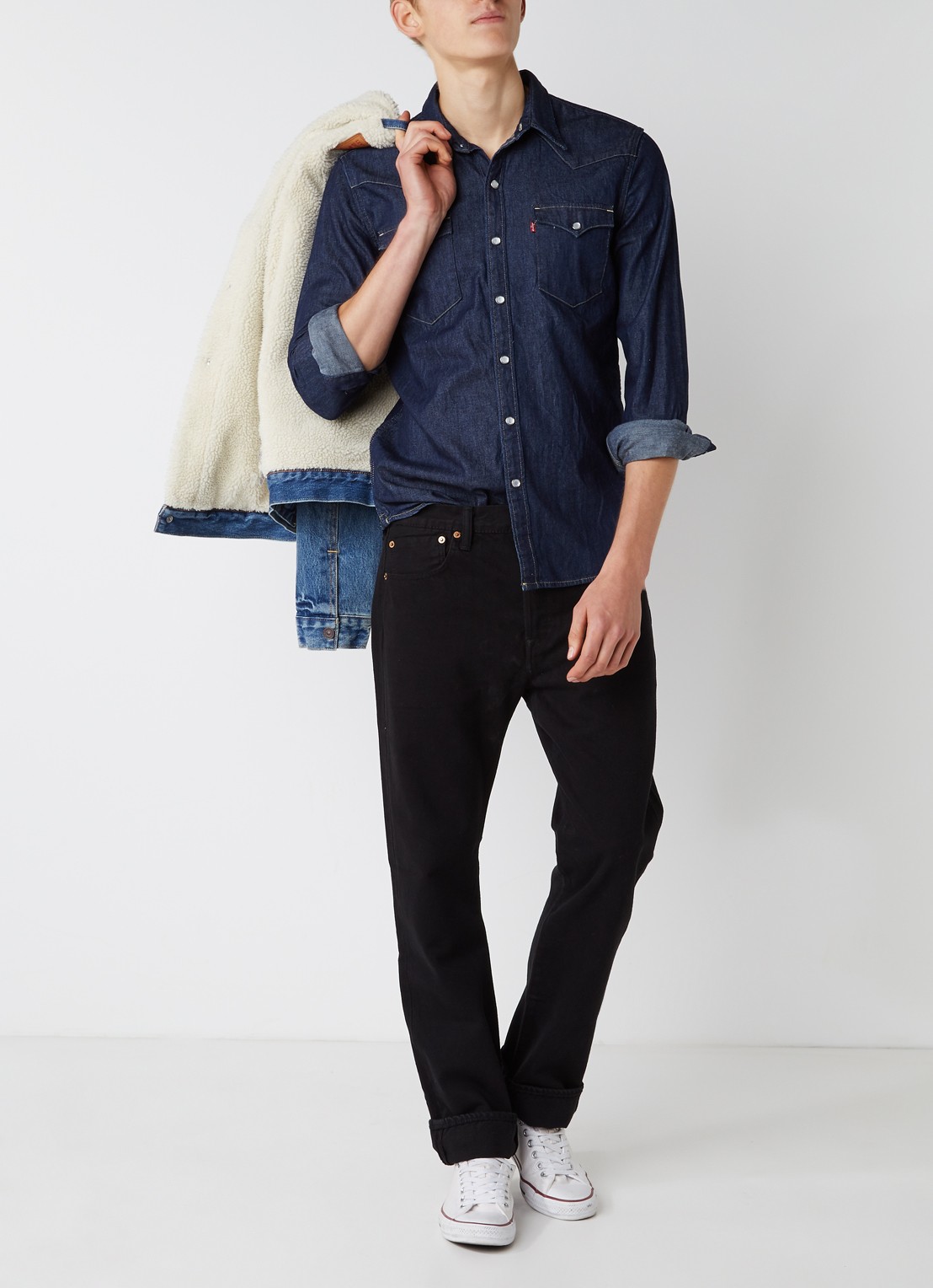 Levi's 501 high rise straight leg jeans met knoopsluiting - voorkant 2 zwart