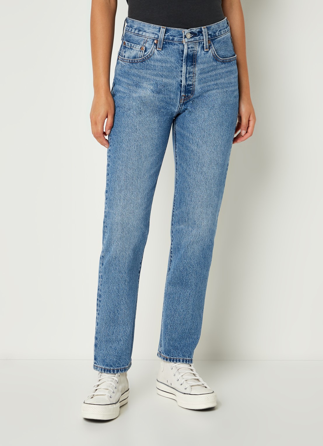 Levi's 501 High waist cropped straight leg jeans met medium wassing - detail 2 indigo