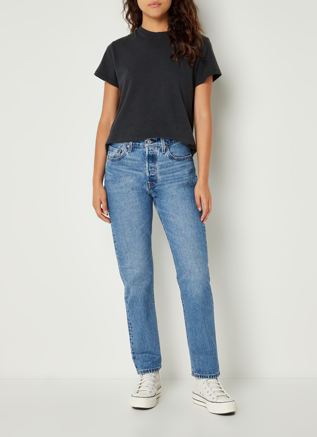 Levi's 501 High waist cropped straight leg jeans met medium wassing - voorkant 5 indigo