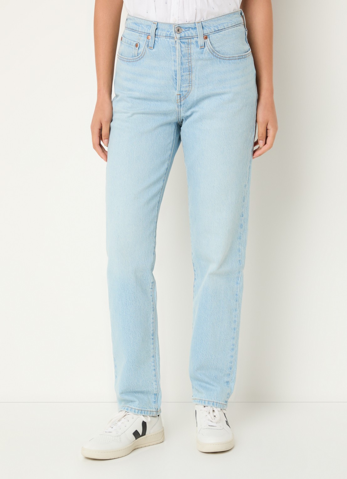 Levi's 501 high waist slim fit jeans met lichte wassing - detail 2 indigo