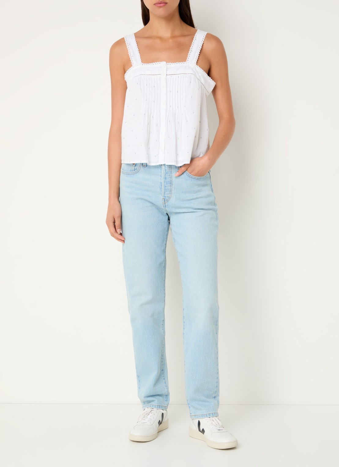 Levi's 501 high waist slim fit jeans met lichte wassing - voorkant 5 indigo