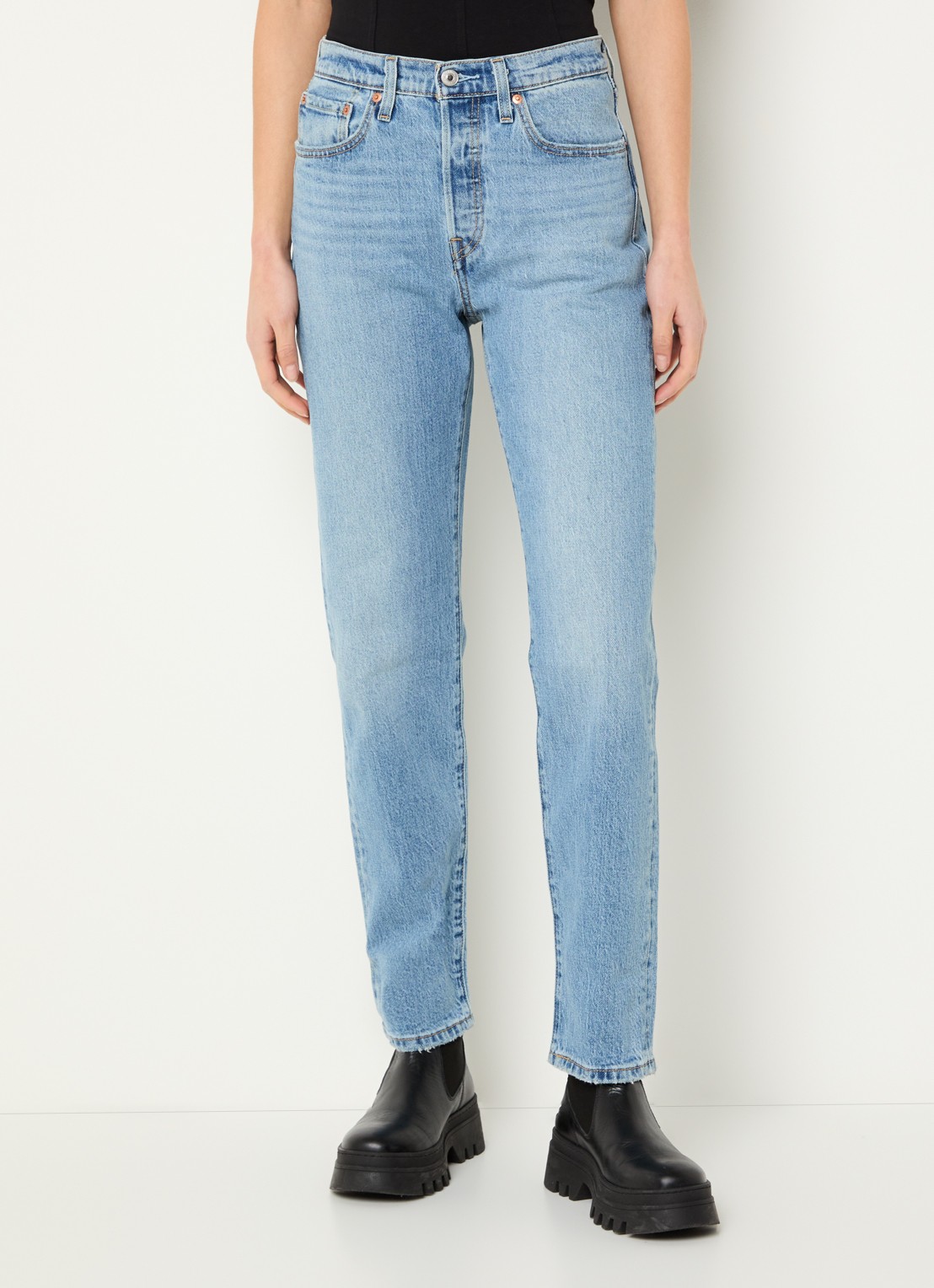 Levi's 501 high waist slim fit jeans met lichte wassing - detail 2 indigo