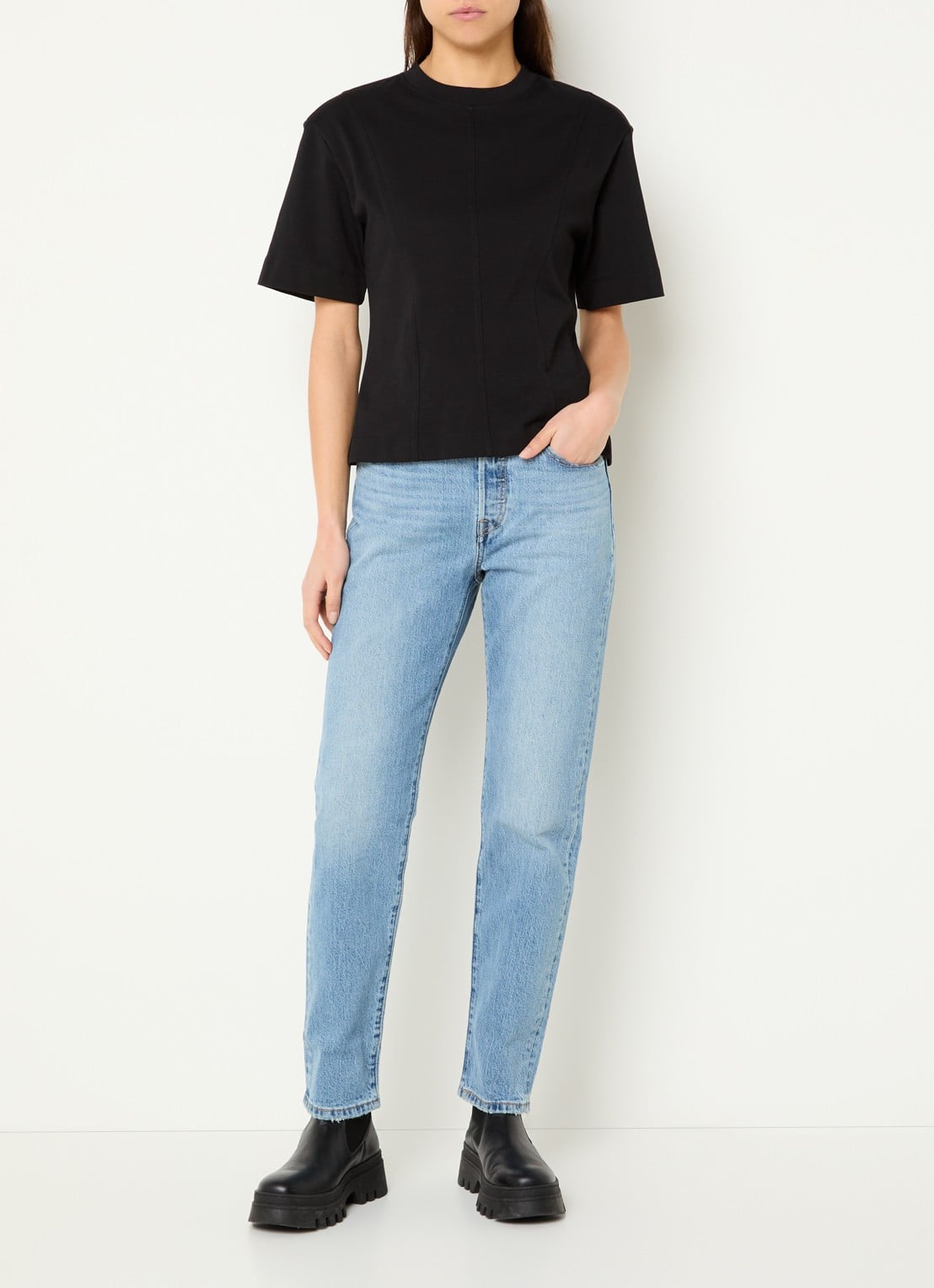 Levi's 501 high waist slim fit jeans met lichte wassing - voorkant 5 indigo