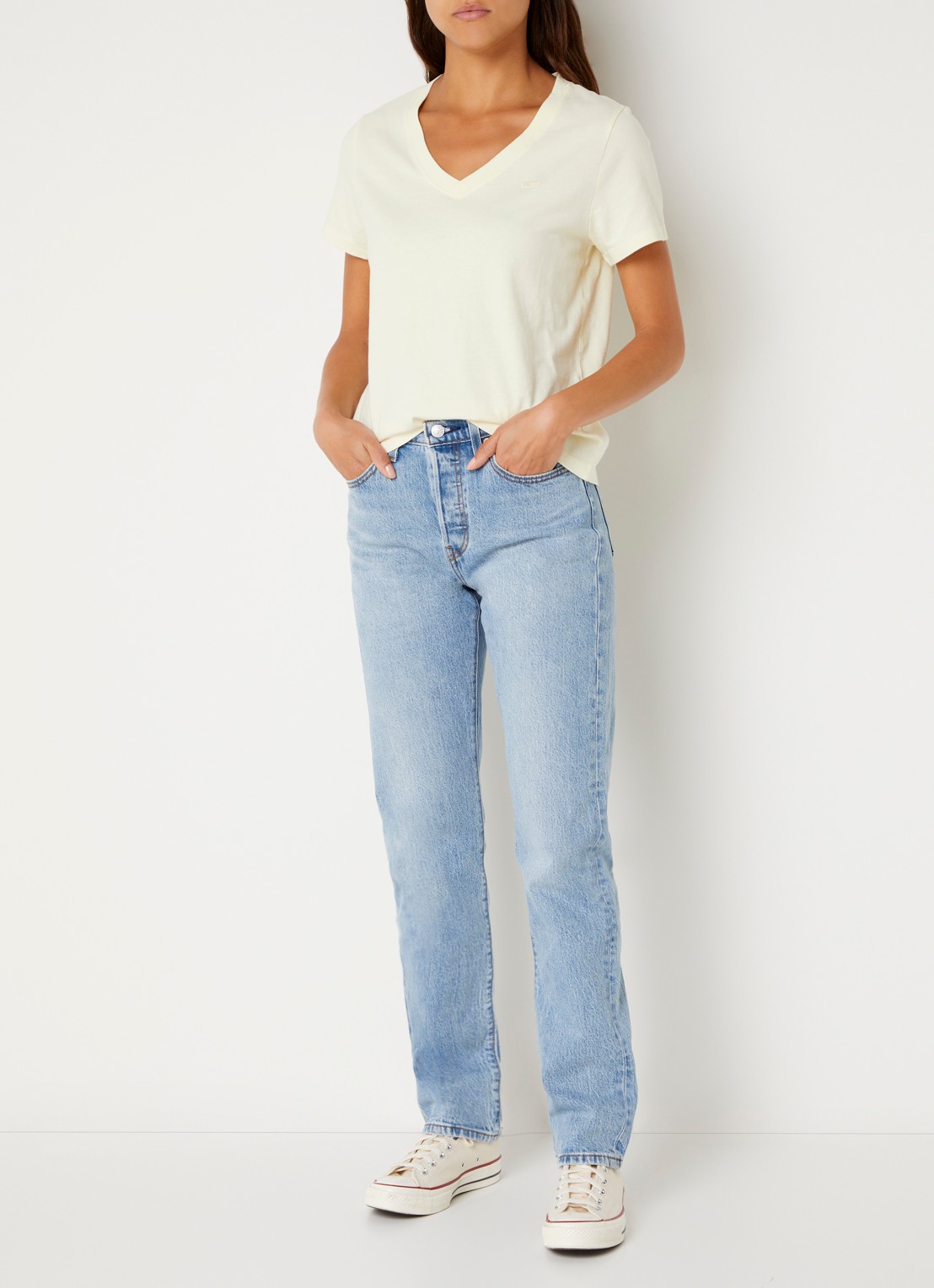 Levi's 501 high waist slim fit jeans met lichte wassing - voorkant 5 indigo