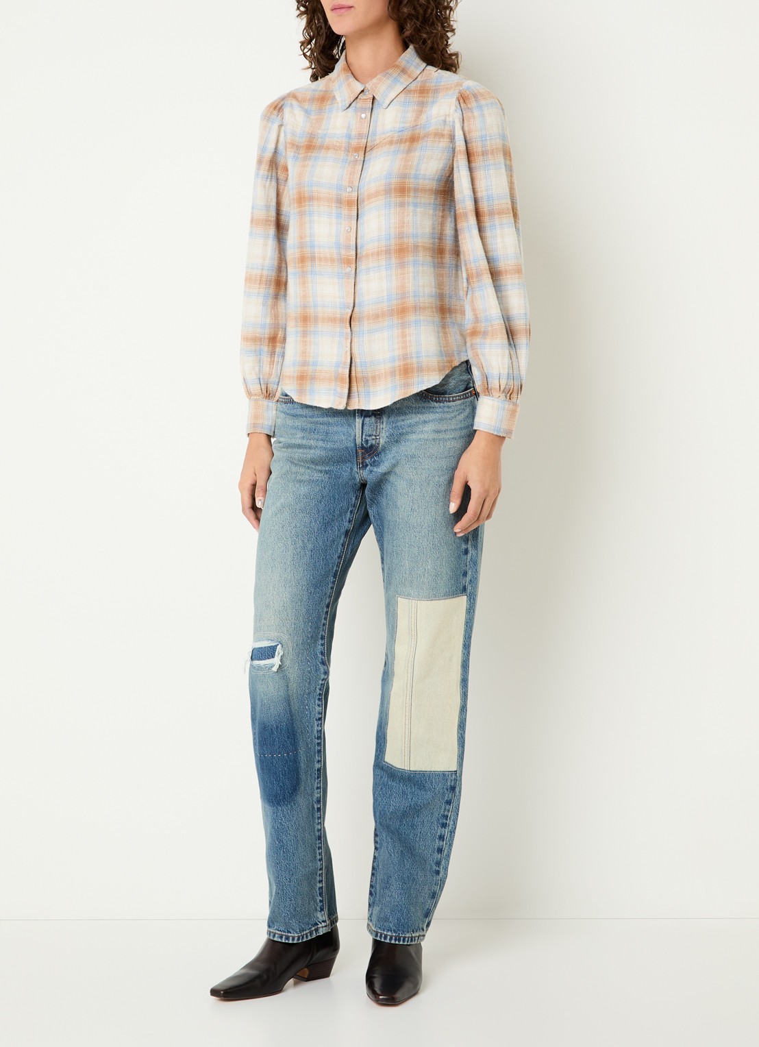 Levi's 501 high waist slim fit jeans met medium wassing - voorkant 5 indigo