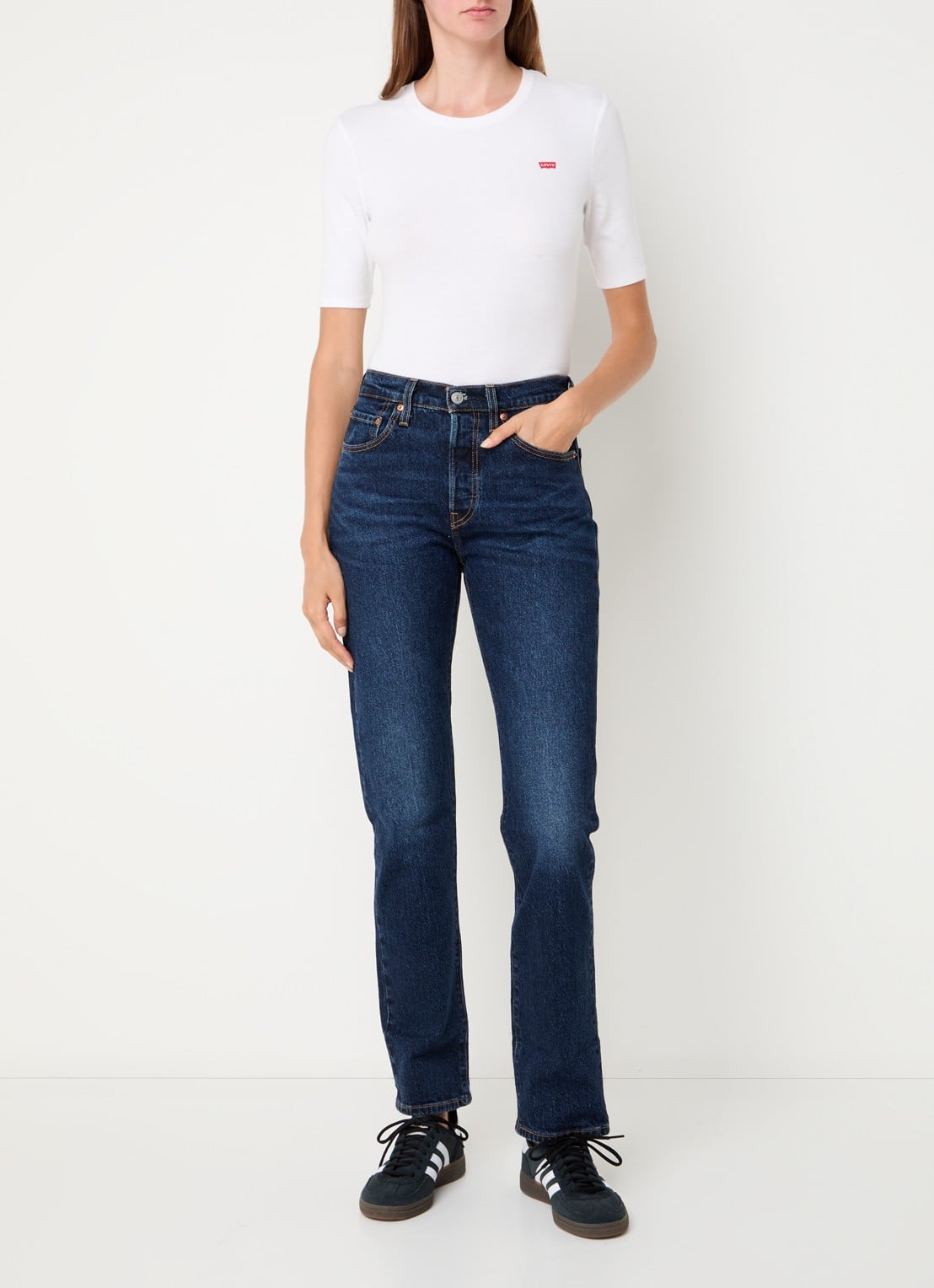 Levi's 501 high waist straight leg jeans met donkere wassing - voorkant 3 indigo