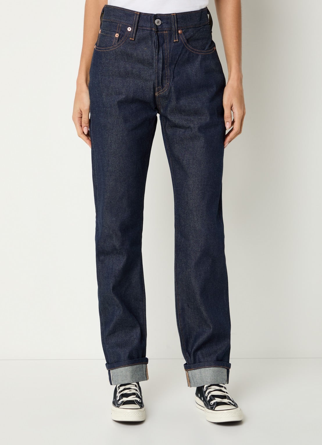 Levi's 501 high waist straight leg jeans met donkere wassing - detail 2 indigo