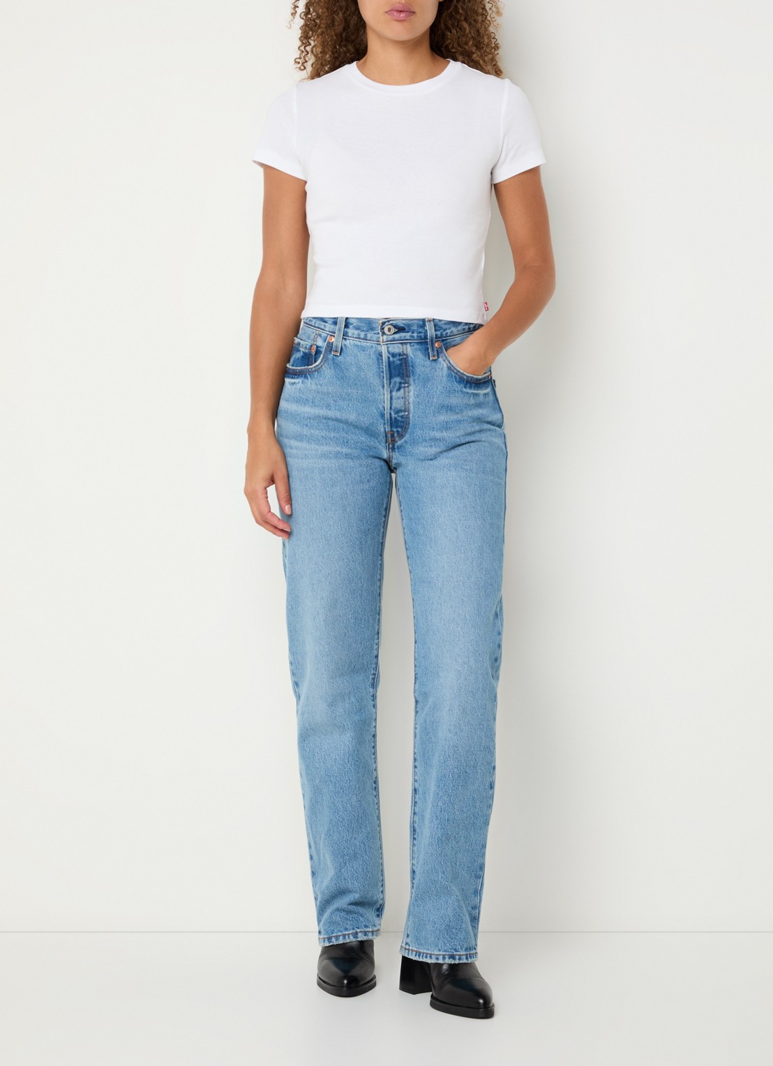 Levi's 501 high waist straight leg jeans met lichte wassing - voorkant 4 indigo
