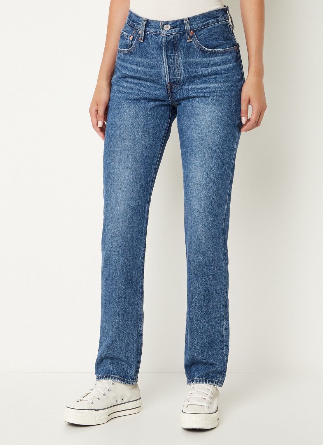 Levi's 501 high waist straight leg jeans met medium wassing - detail 4 indigo