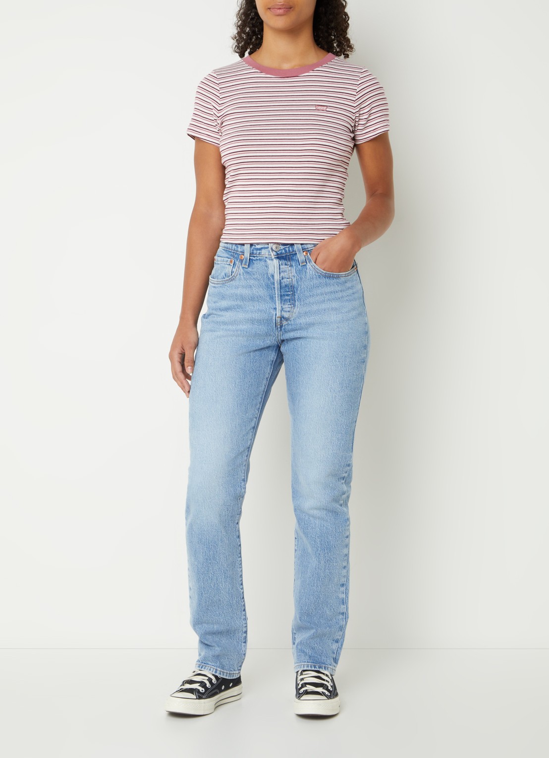 Levi's 501 high waist straight leg jeans met medium wassing - voorkant 3 indigo
