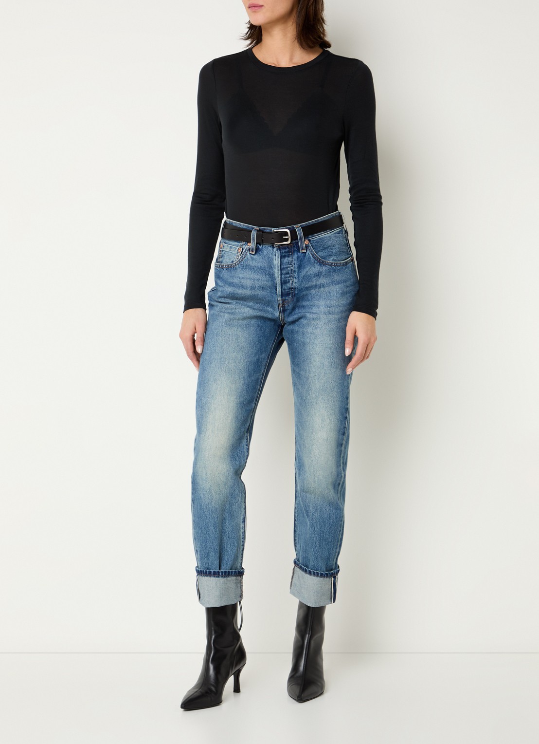 Levi's 501 high waist straight leg jeans met medium wassing - voorkant 5 indigo