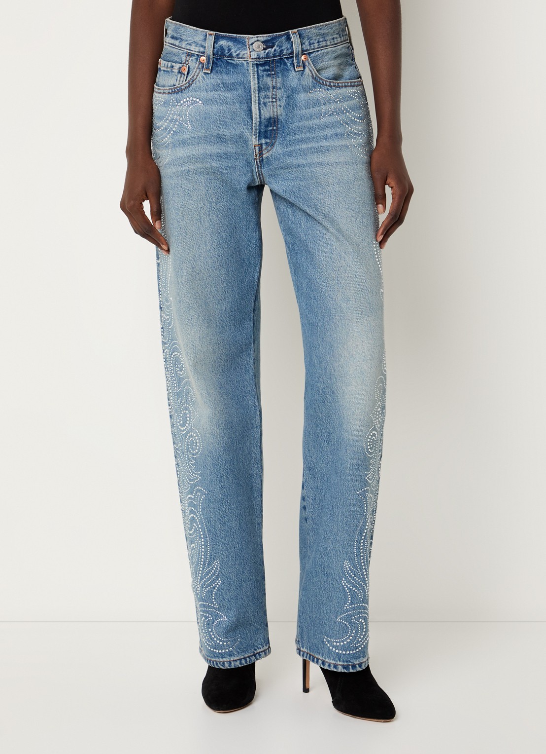 Levi's 501 high waist tapered jeans met strass - detail 2 indigo