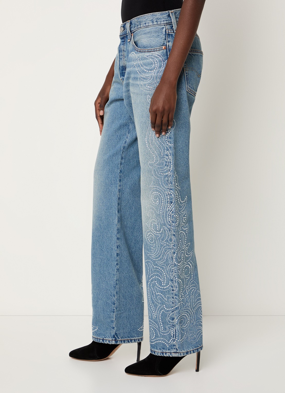 Levi's 501 high waist tapered jeans met strass - detail 3 indigo